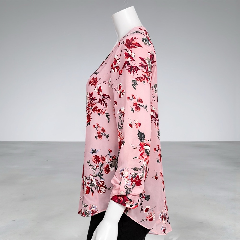 Zac & Rachel Blush Floral Print Roll-Tab Sleeve Blouse - Picture 6 of 11
